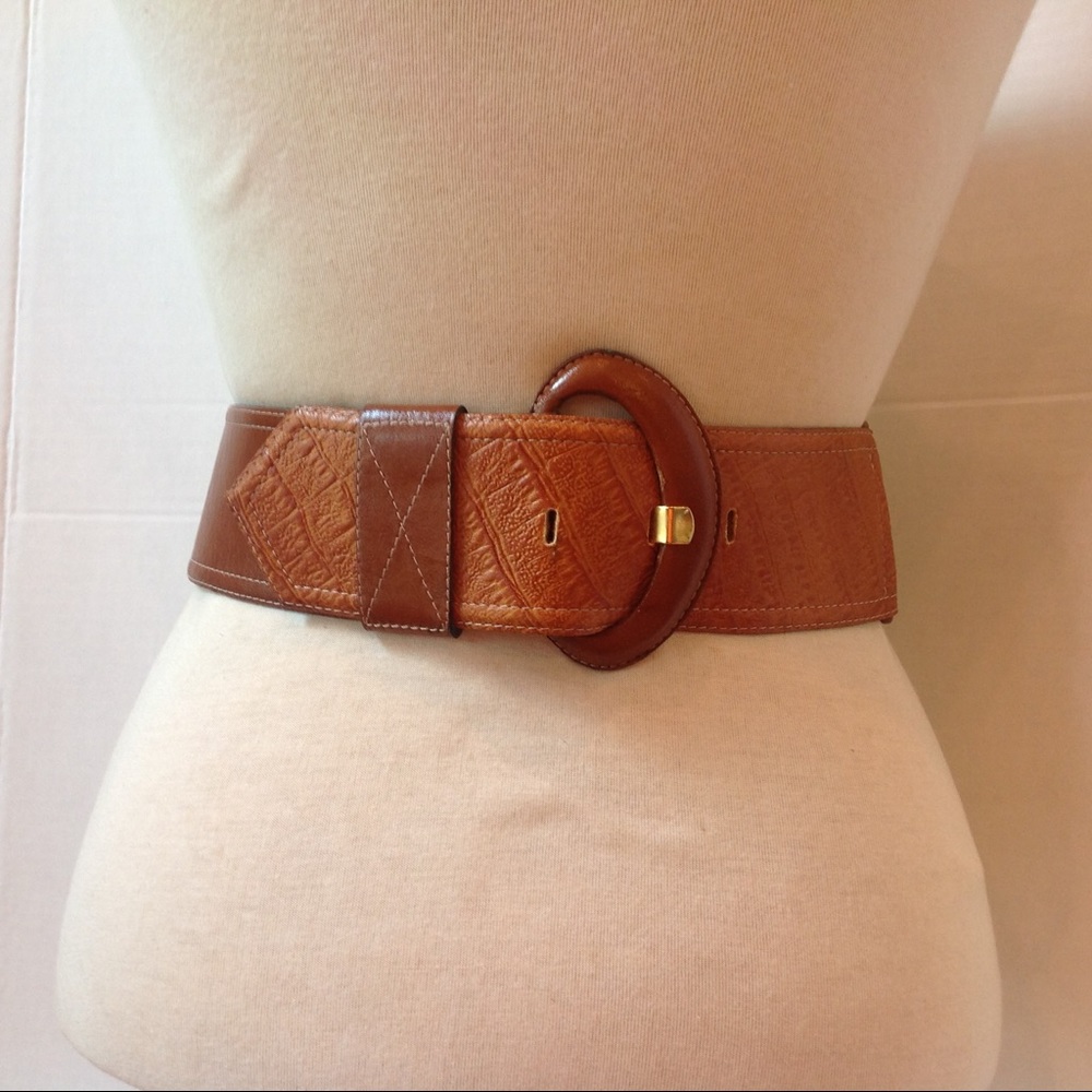 Encueros Brown Leather Belt Crocodile Saddle Wrap
